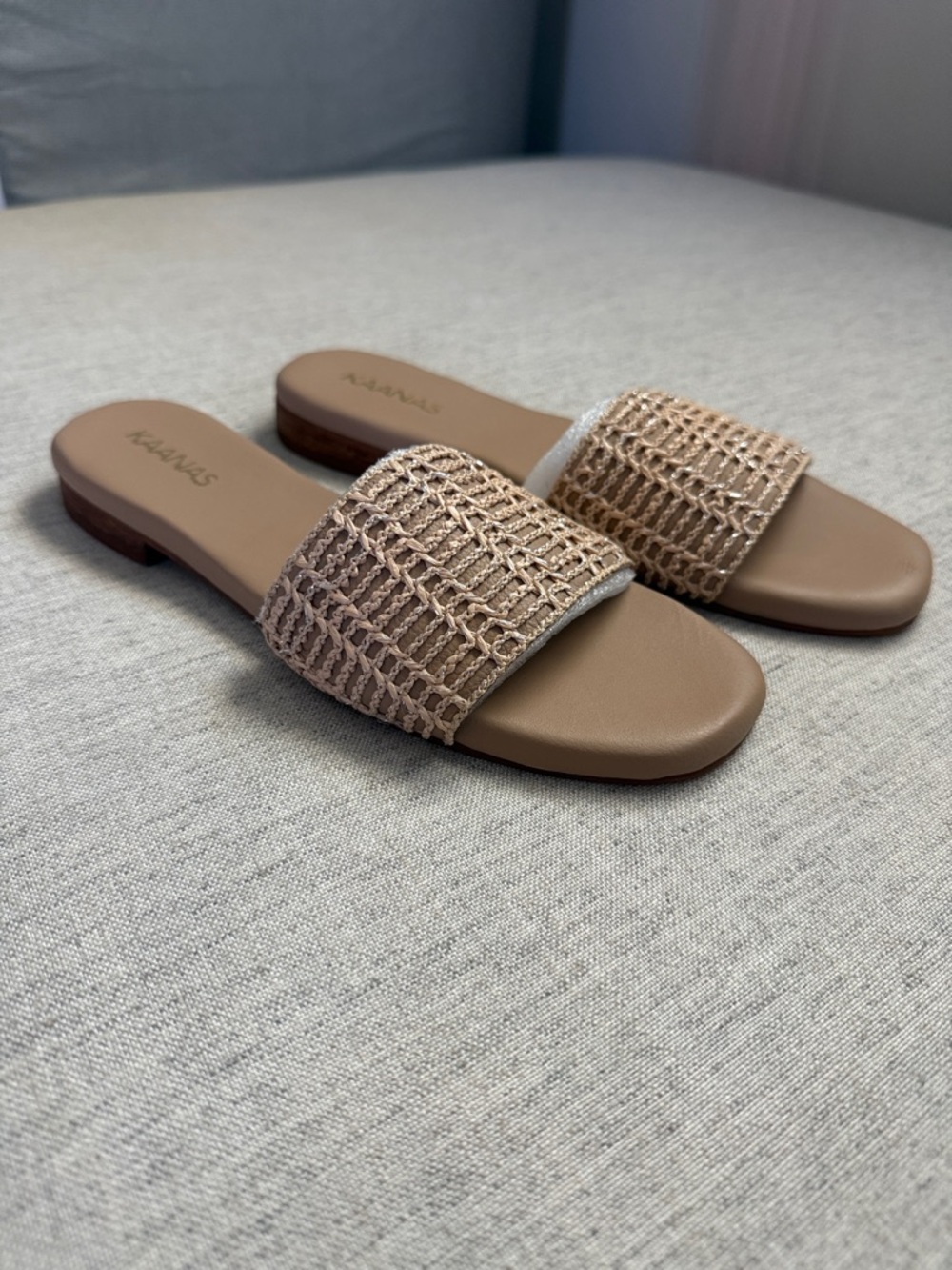 Kaanas Tan Woven Slide Sandals